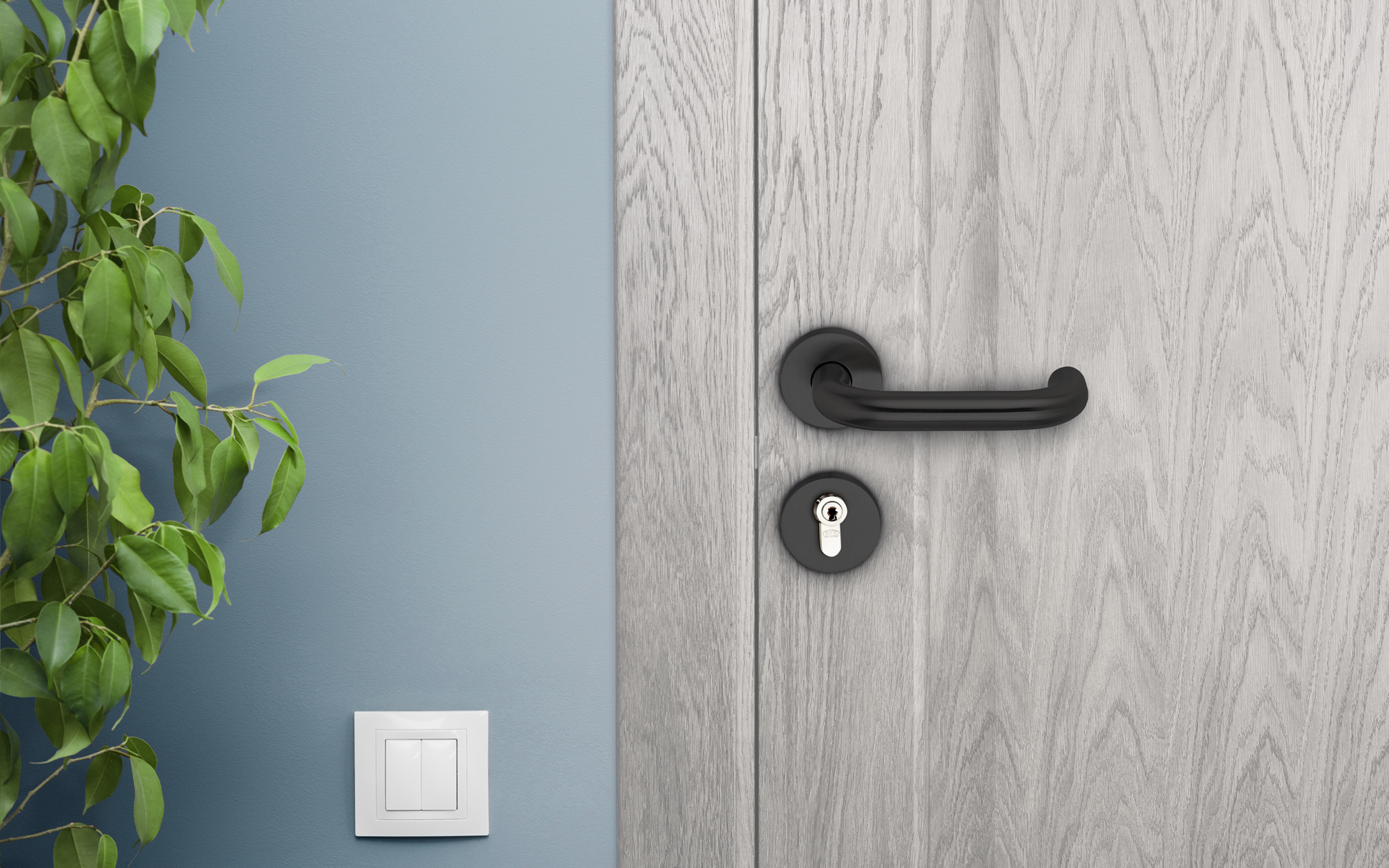 Poignée de porte moderne noire avec cylindre de fermeture