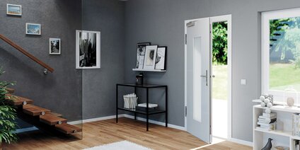 Porte d'entrée en PVC avec système de verrouillage GU SECURY Automatic, porte ouverte