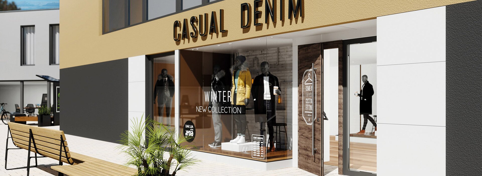 Porte d'entrée de magasin en bois avec système de verrouillage GU-SECURY Automatic Panik E, porte ouverte