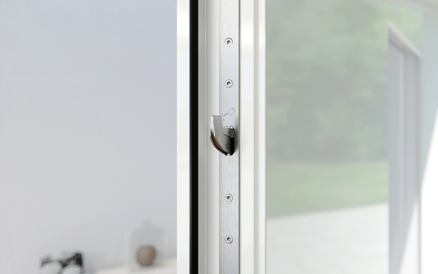 Porte d'entrée en PVC avec système de verrouillage GU SECURY EUROPA SH2, vue détaillée du crochet de verrouillage