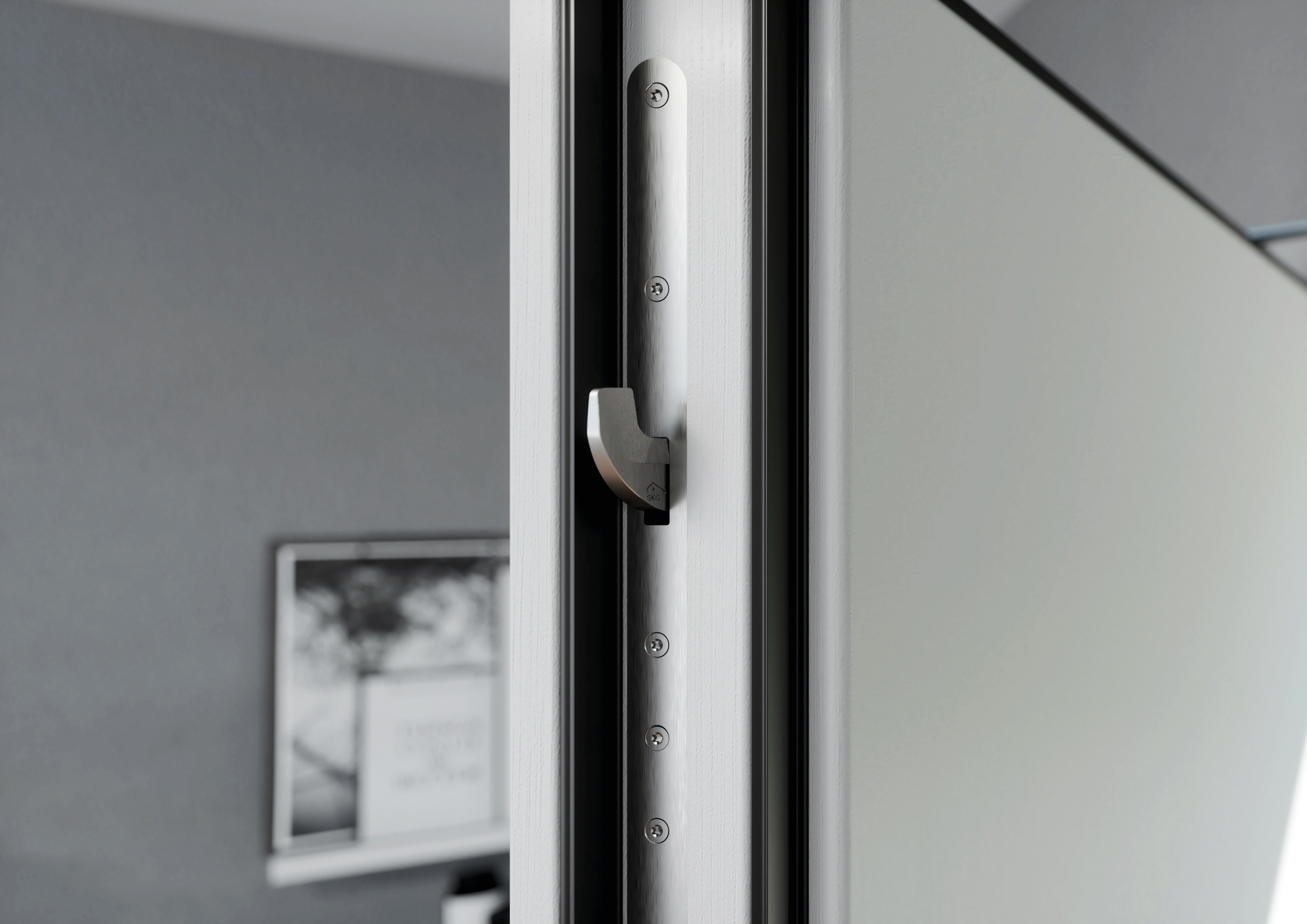 Porte d'entrée en bois avec système de verrouillage SECURY ePOWER Home, vue détaillée du crochet de verrouillage