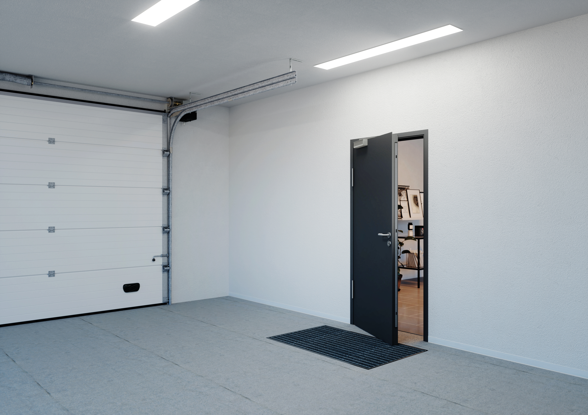 Porte de garage en métal avec système de verrouillage GU SECURY Automatic FH, porte ouverte