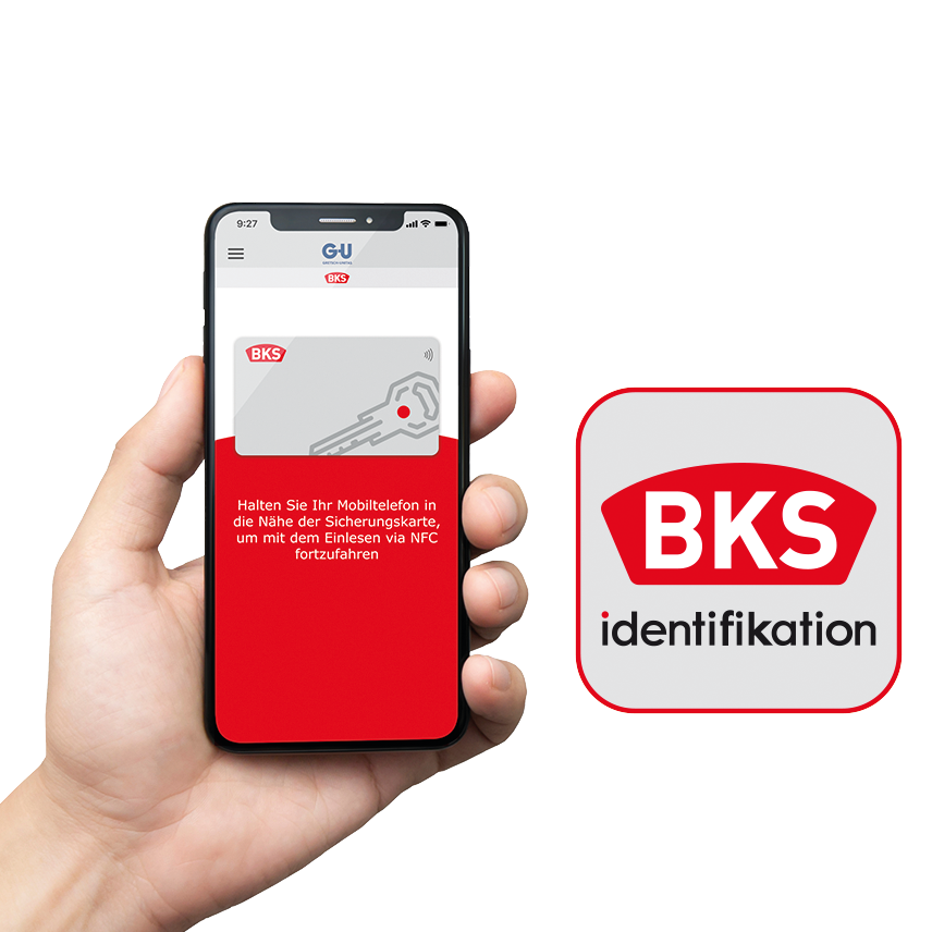 Main tenant un smartphone – affichage de l'application BKS identifikation
