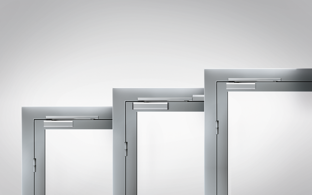 Ferme-porte OTS 73x, OTS 73x FL, OTS 73x SV monté sur une porte à cadre tubulaire à un vantail